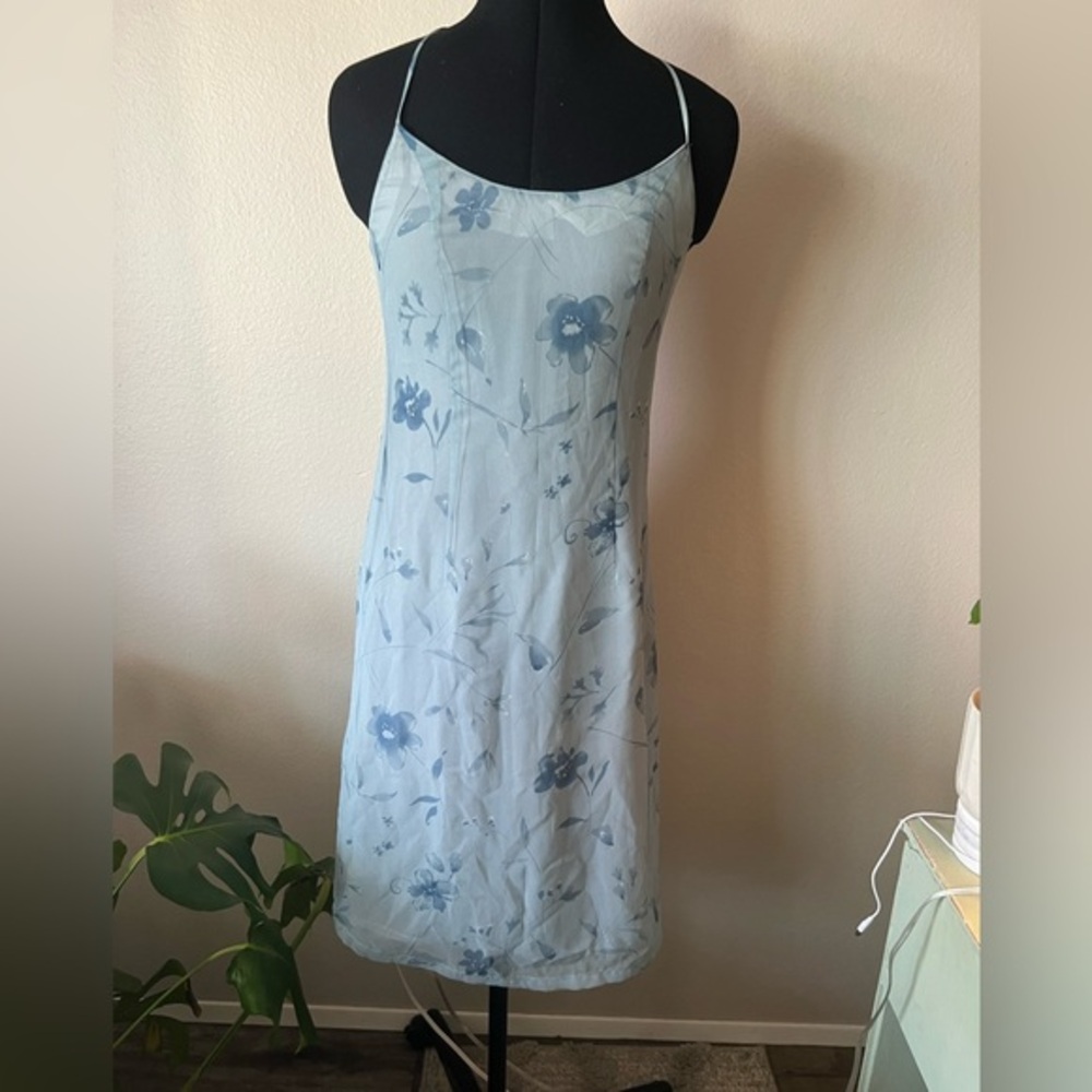 Vintage 90's Creation Dress With Blue Floral Print Size Small